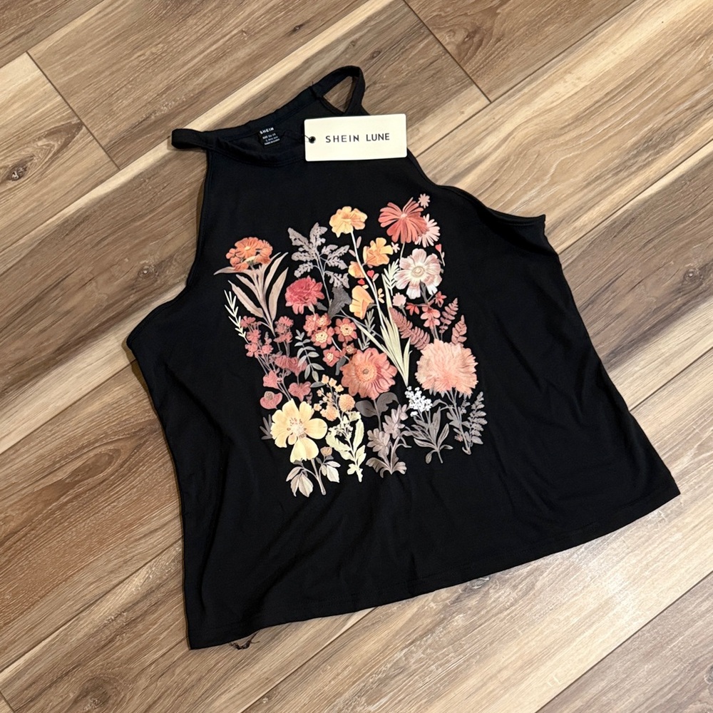 SHEIN Black Floral Tank Top